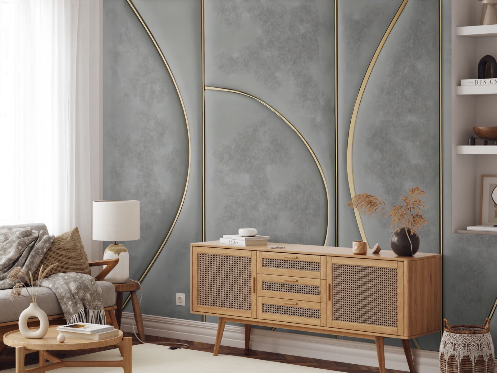 Fototapeta szara tekstura ze złotymi liniami