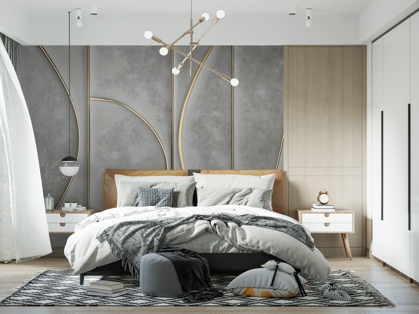 Fototapeta szara tekstura ze złotymi liniami