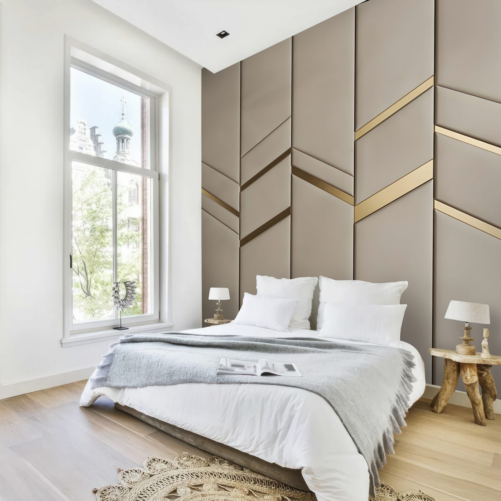 Fototapeta złoty podział na jasnym drewnie