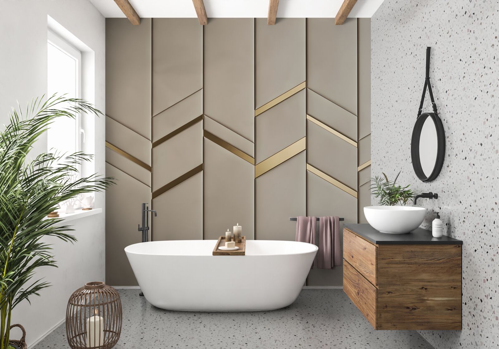 Fototapeta złoty podział na jasnym drewnie