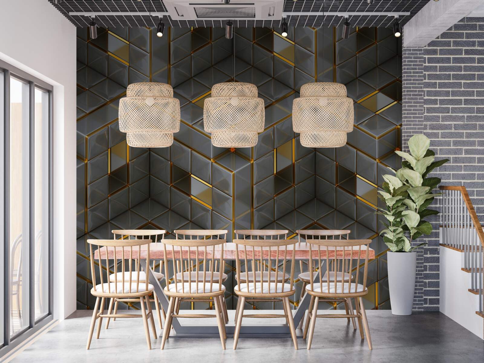 Fototapeta kostki 3d ze złotymi elementami