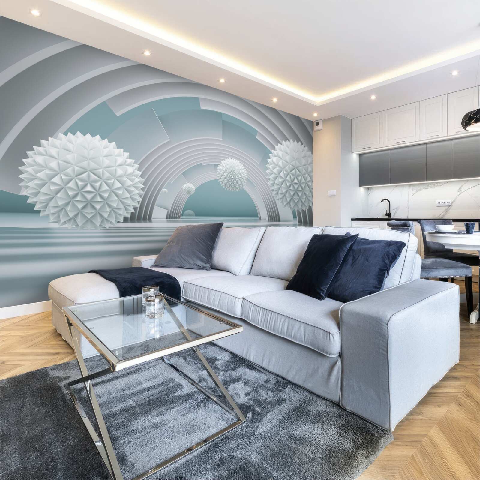 Fototapeta pływające ostre kule i okrągły tunel