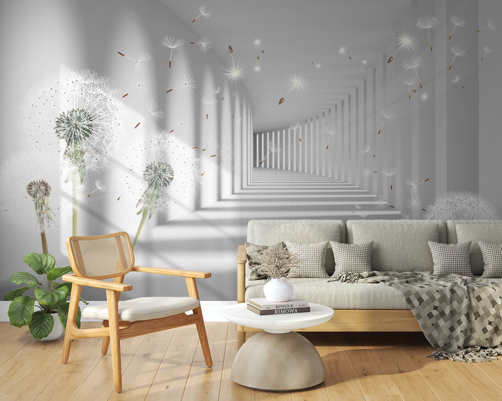 Fototapeta płatki mniszka lekarskiego wnoszone są do tunelu