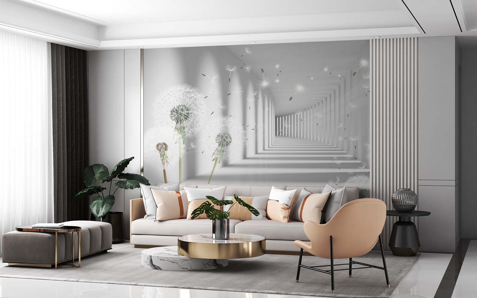 Fototapeta płatki mniszka lekarskiego wnoszone są do tunelu