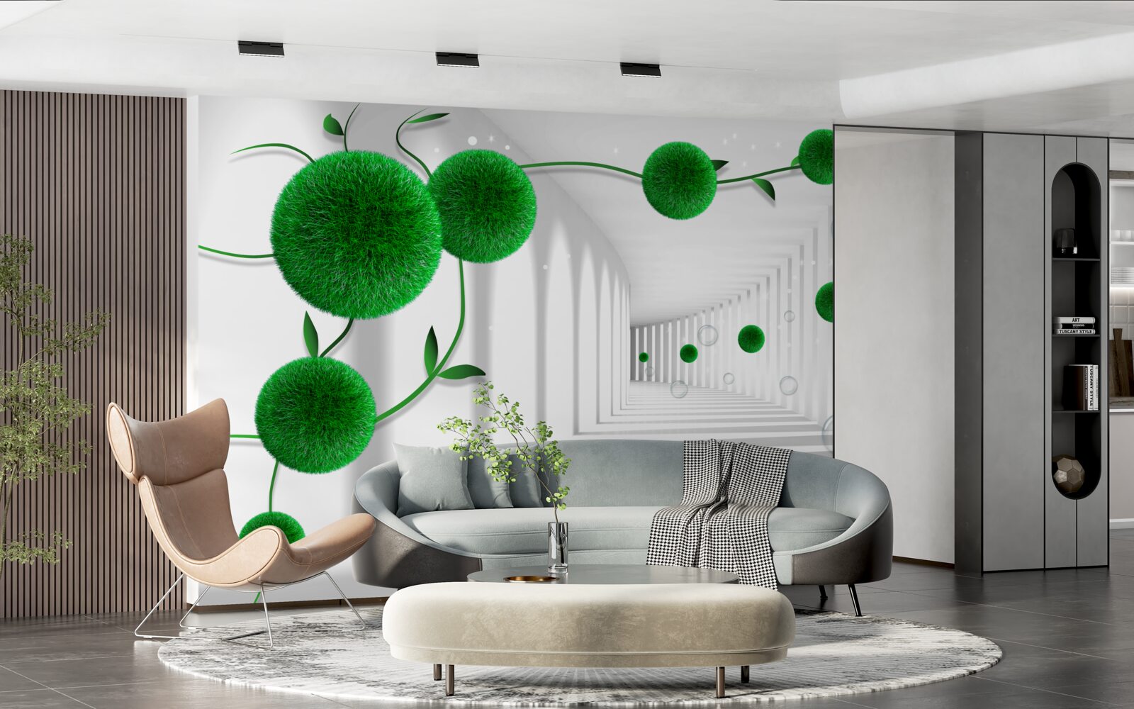 Fototapeta w tunelu unoszą się zielone kulki