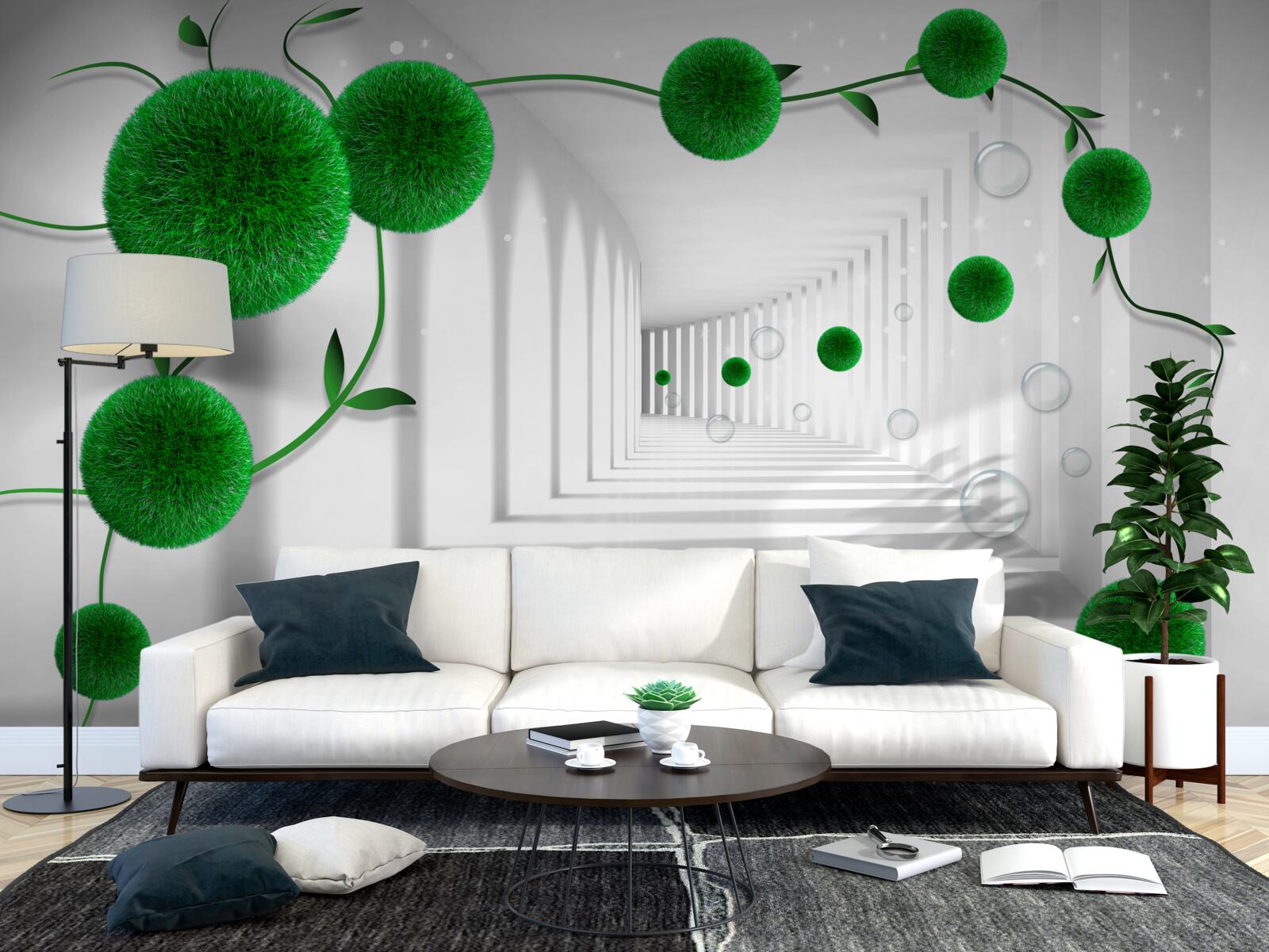 Fototapeta w tunelu unoszą się zielone kulki