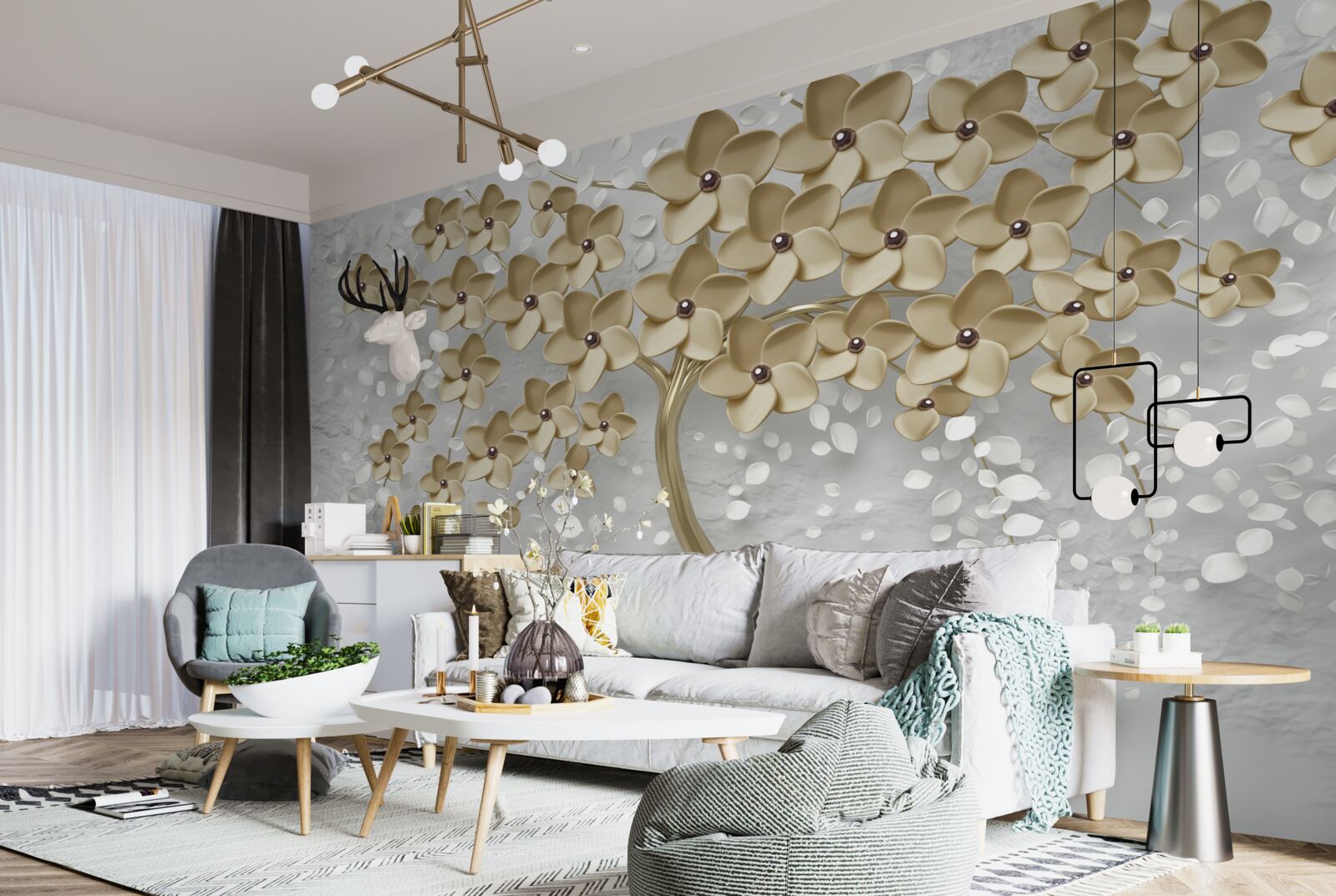 Fototapeta drzewo usiane złotymi kwiatami