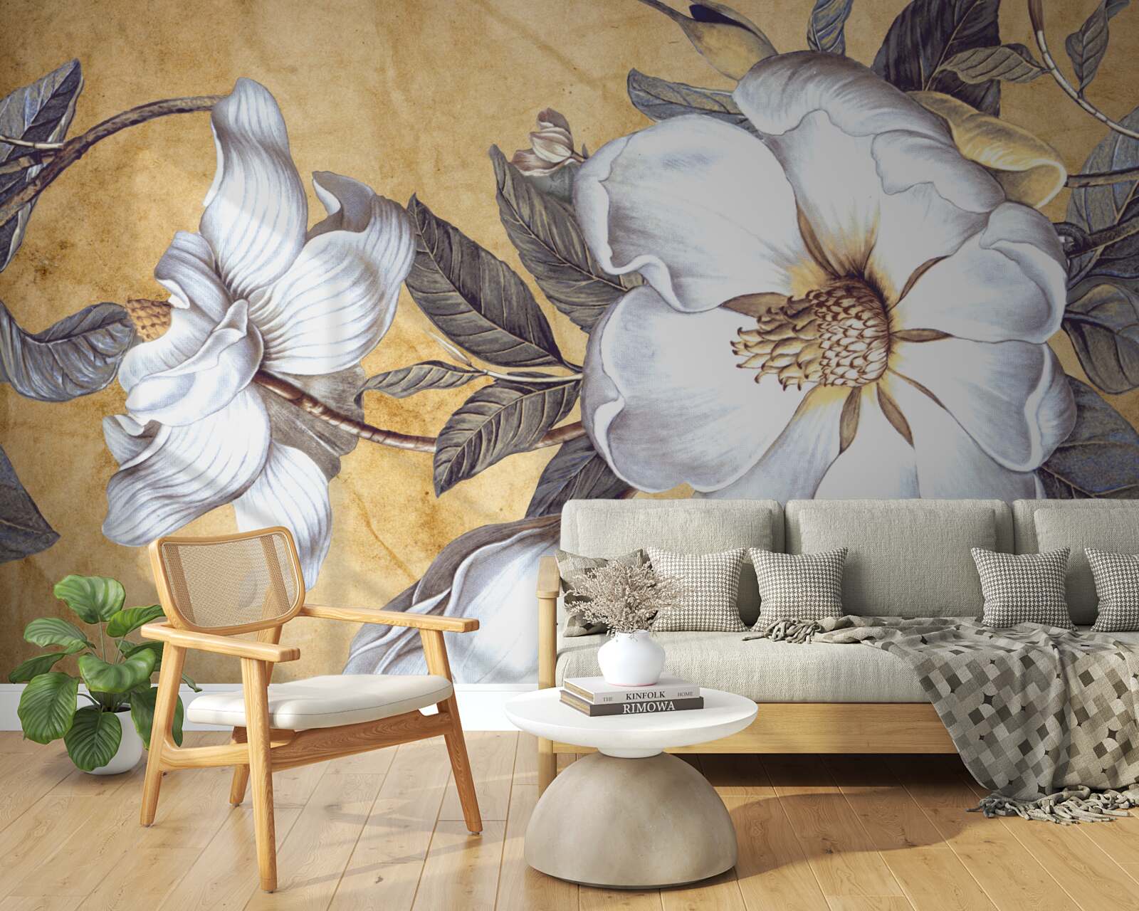 Fototapeta kwitnące białe pąki na gałęziach