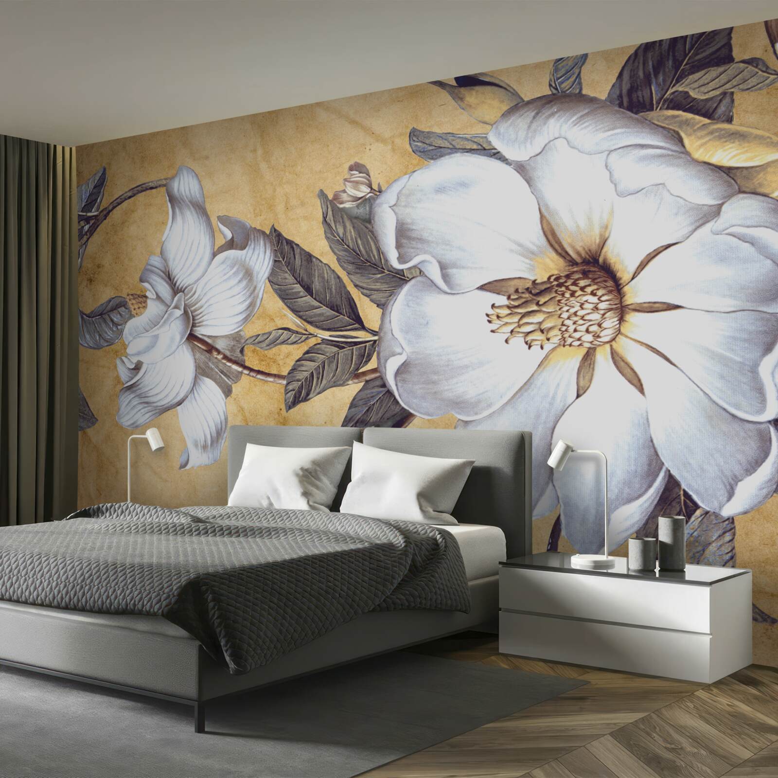 Fototapeta kwitnące białe pąki na gałęziach