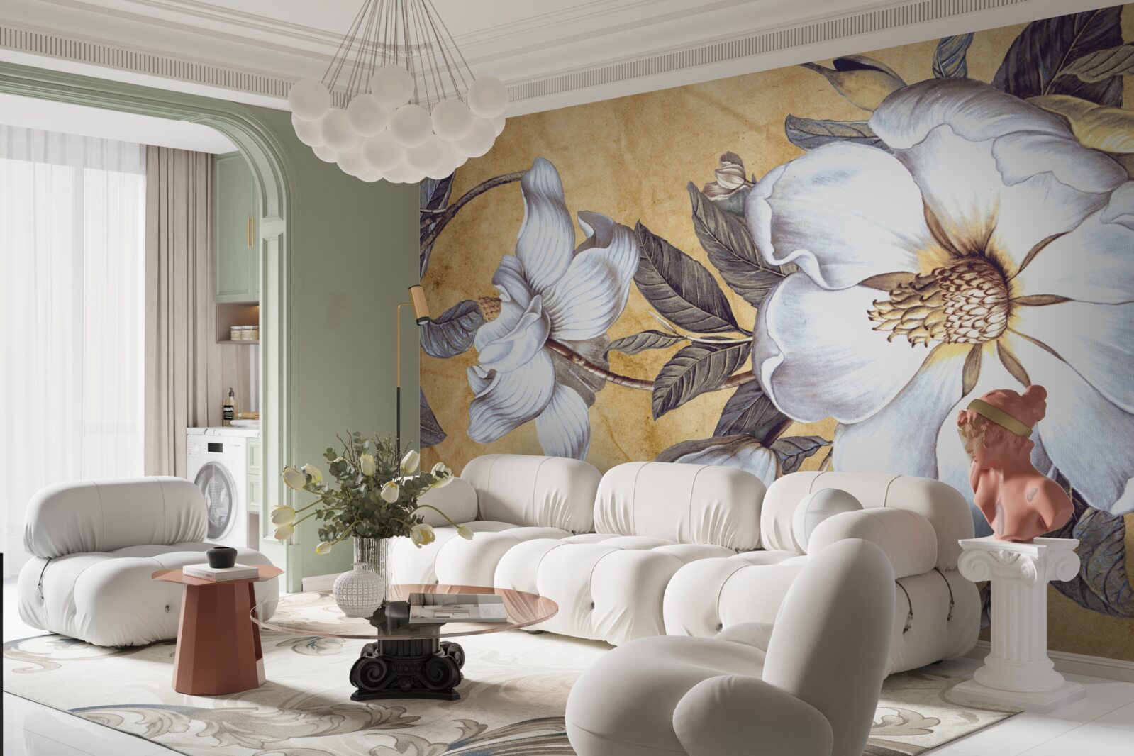 Fototapeta kwitnące białe pąki na gałęziach