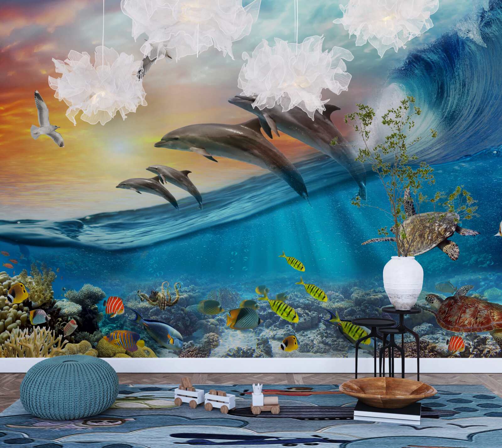 Fototapeta delfiny wyskakują z fal