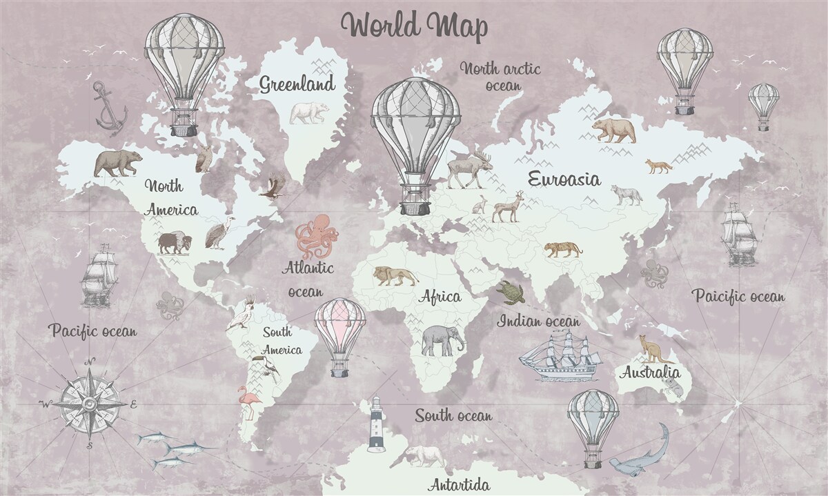 Fototapeta mapa świata z symbolami