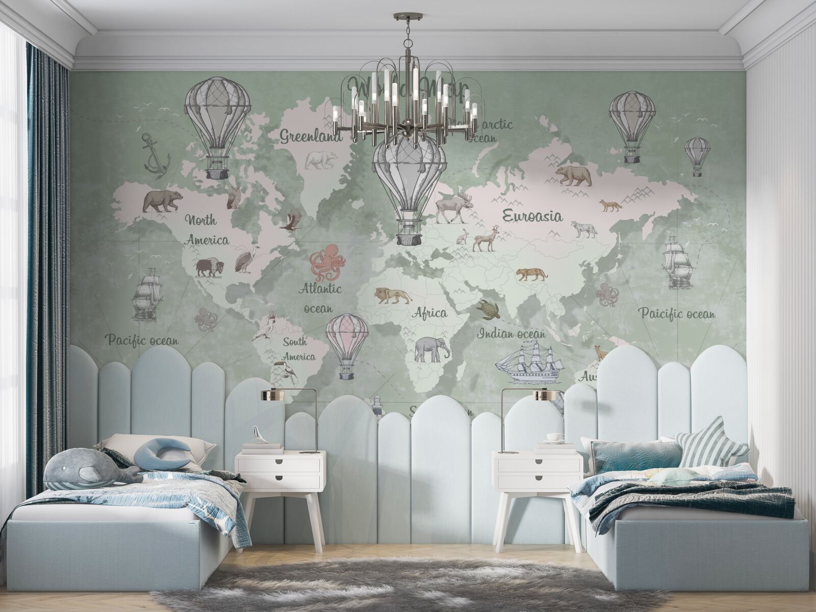 Fototapeta mapa świata z zaznaczonymi kontynentami