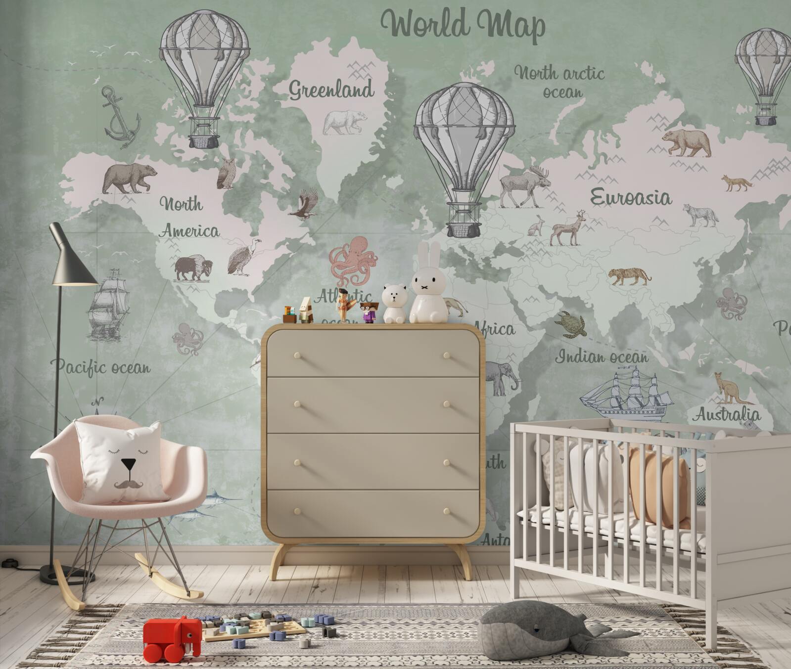 Fototapeta mapa świata z zaznaczonymi kontynentami