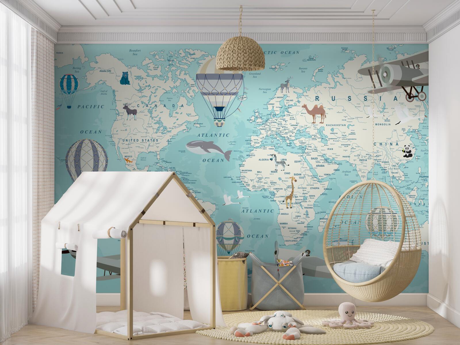 Fototapeta mapa świata w odcieniach błękitu dla chłopca