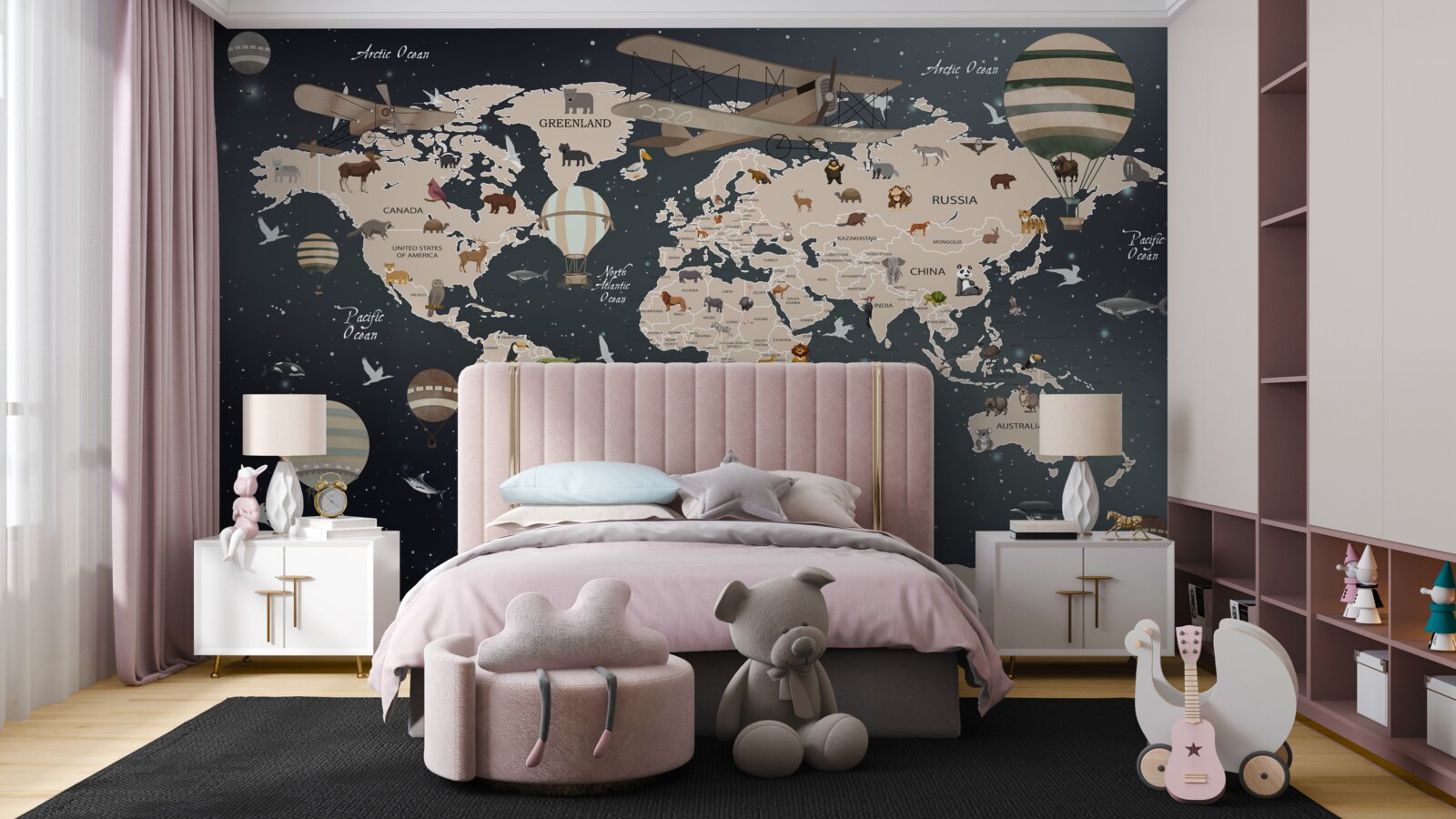 Fototapeta mapa świata na ciemnym tle