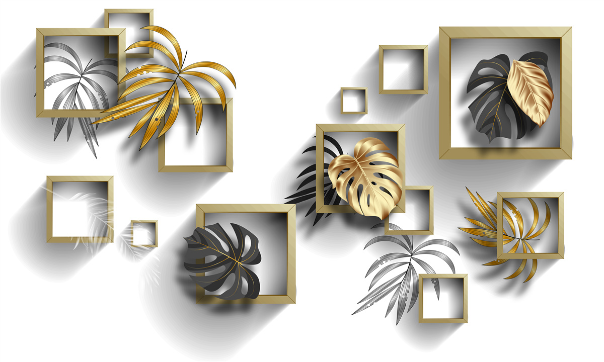 Fototapeta oprawione liście tropikalne