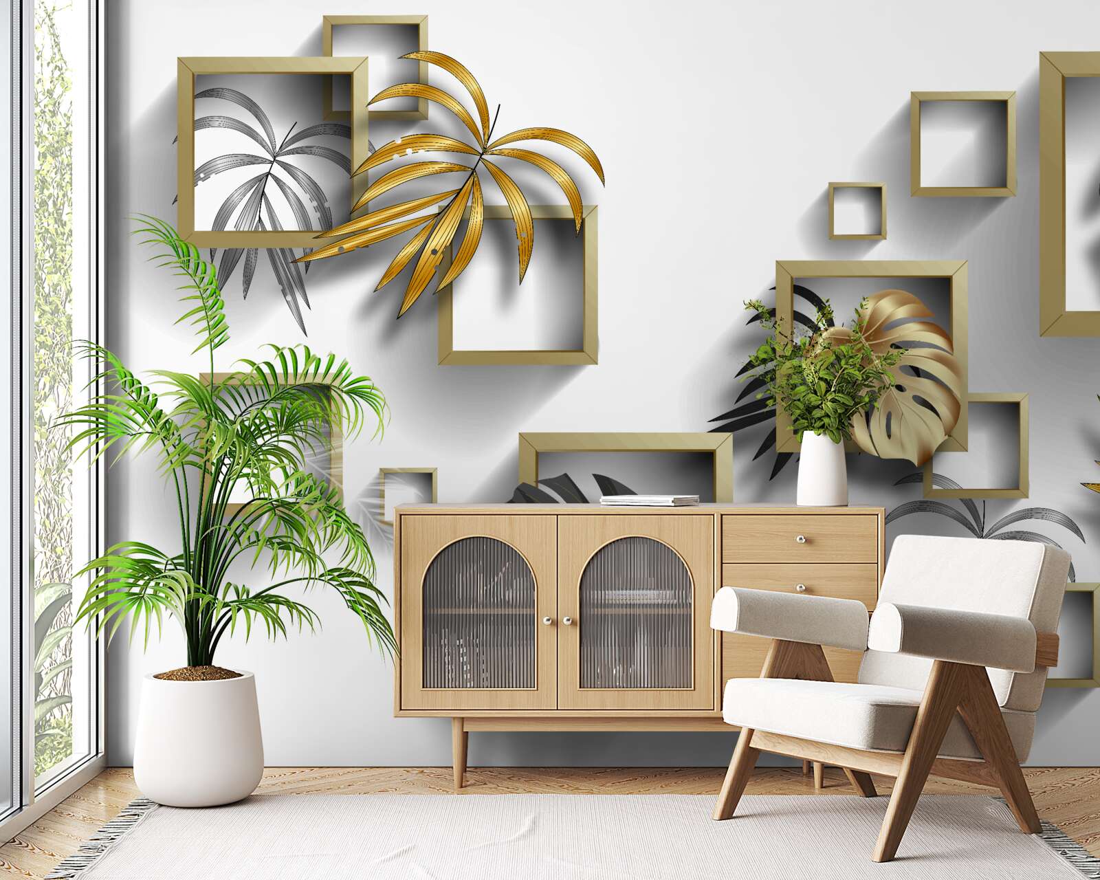 Fototapeta oprawione liście tropikalne