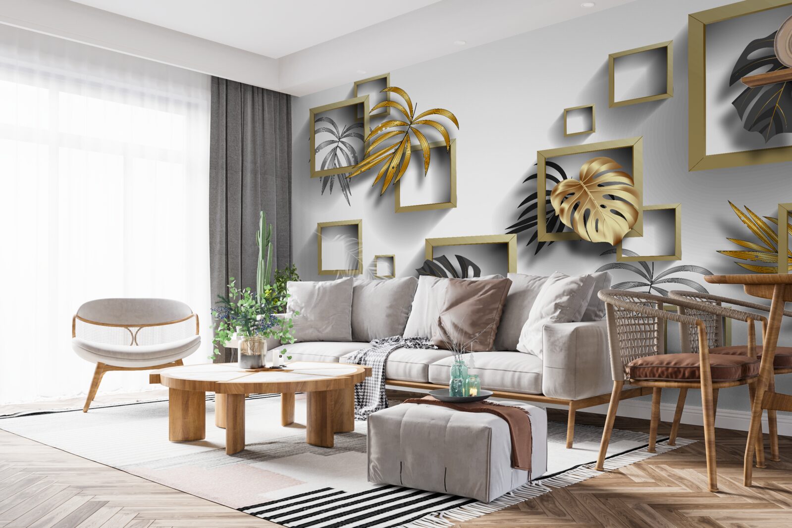 Fototapeta oprawione liście tropikalne