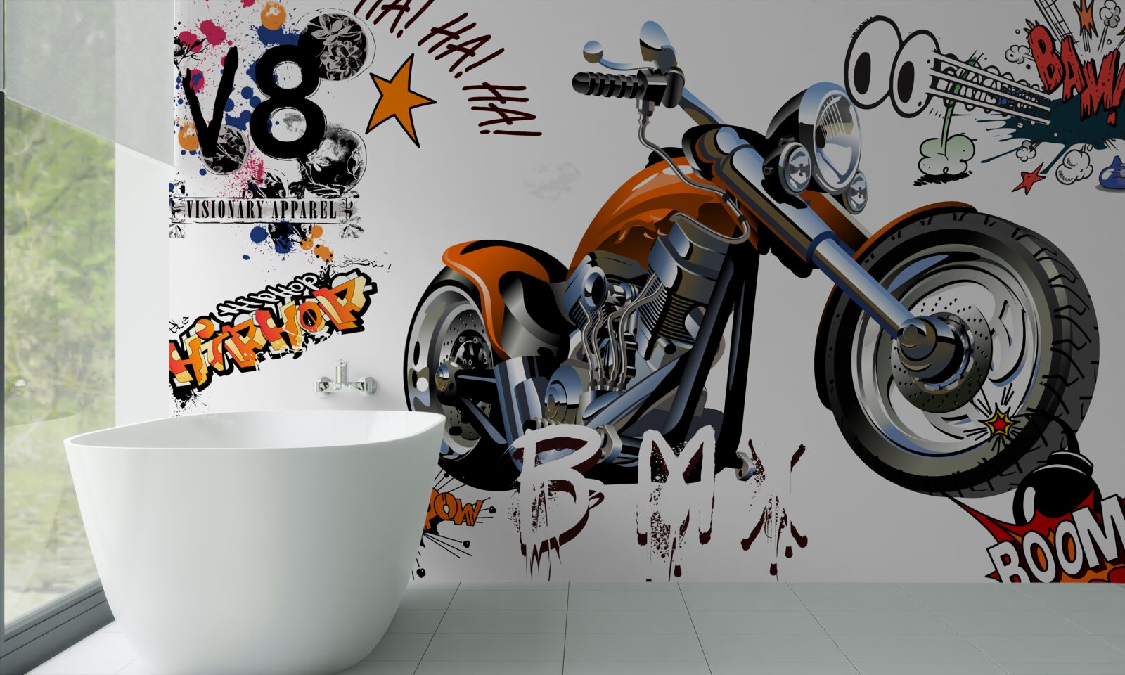Fototapeta motocykl z wzorami tekstowymi