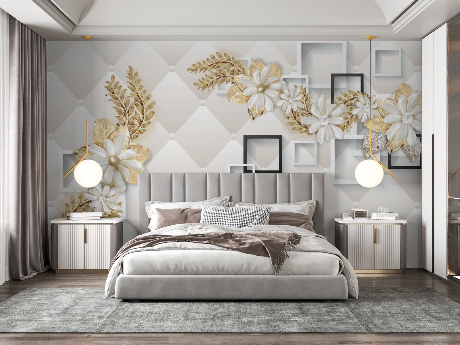 Fototapeta kompozycje kwiatowe w kwadratowych kształtach