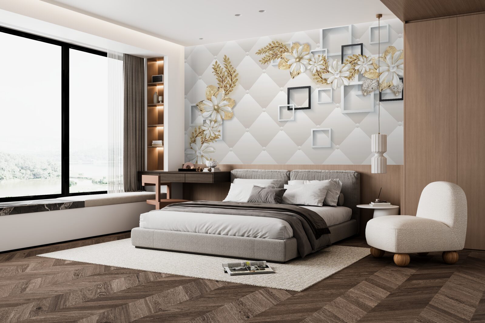 Fototapeta kompozycje kwiatowe w kwadratowych kształtach