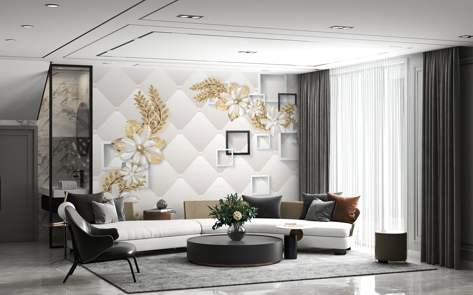 Fototapeta kompozycje kwiatowe w kwadratowych kształtach