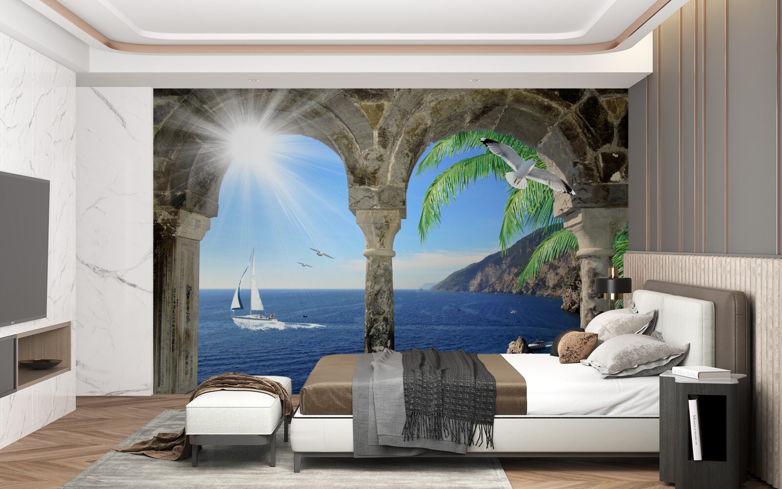 Fototapeta starożytny łuk z widokiem na morze