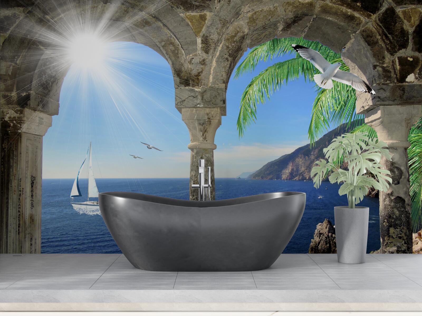 Fototapeta starożytny łuk z widokiem na morze