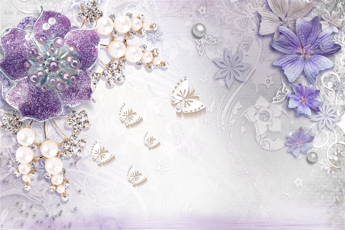 Fototapeta złota orchidea z elementami fioletowymi i perłowymi