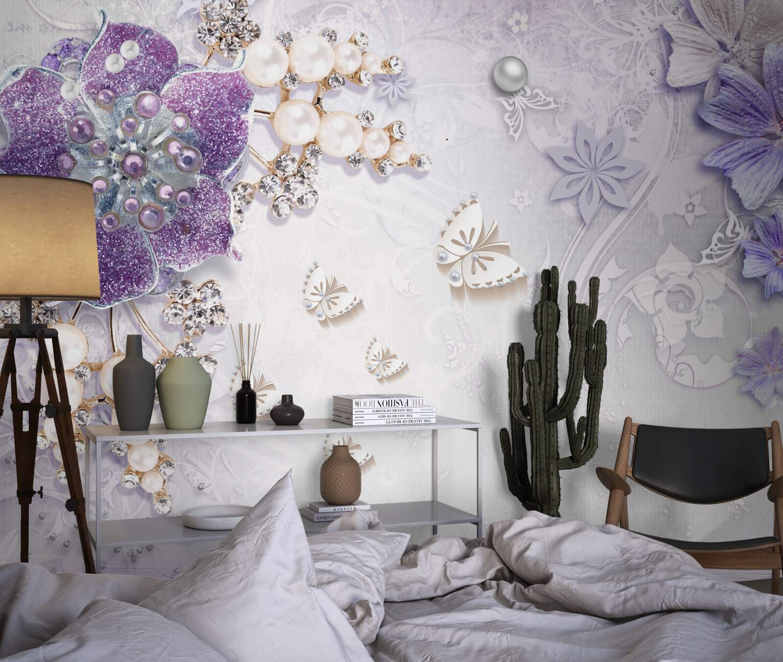 Fototapeta złota orchidea z elementami fioletowymi i perłowymi