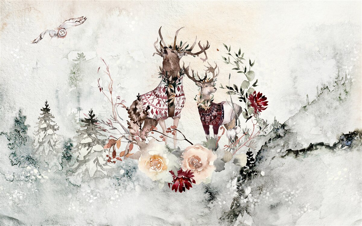 Fototapeta w mglistym lesie są piękne jelenie