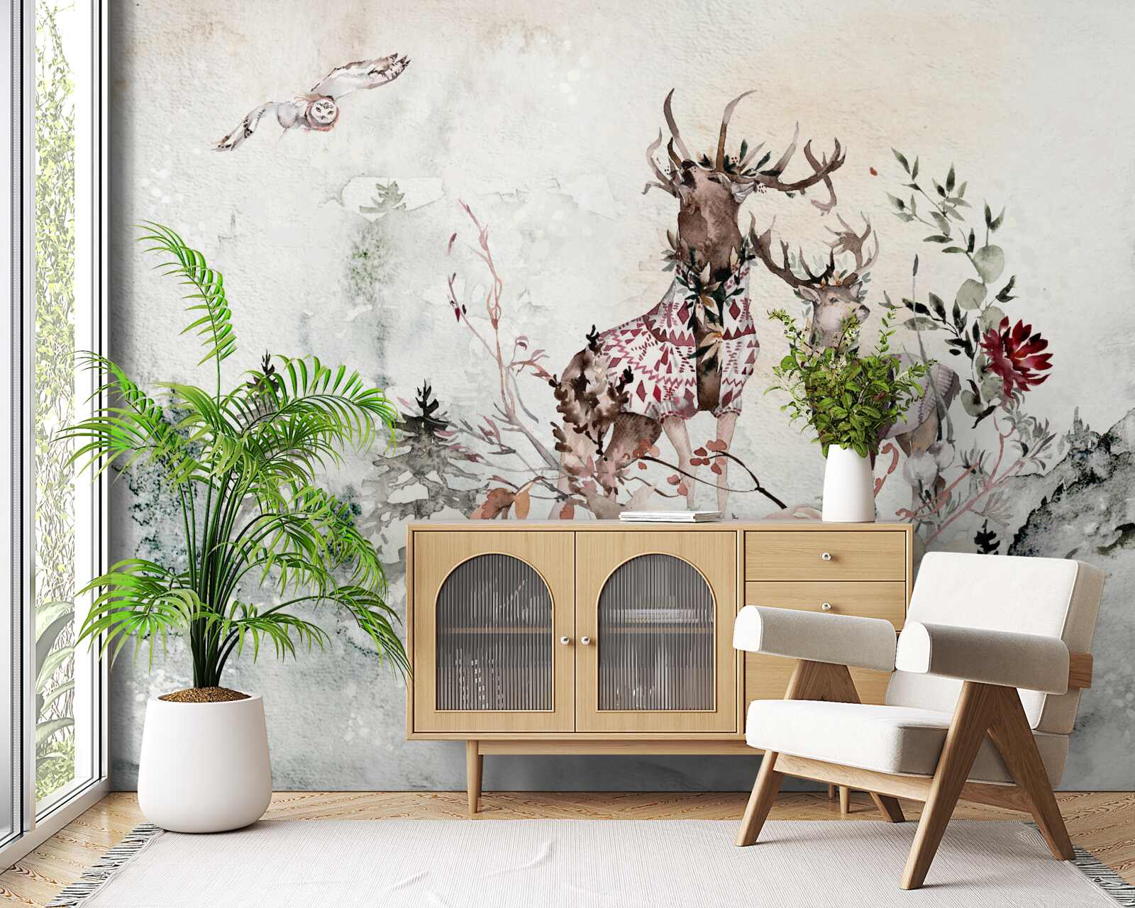 Fototapeta w mglistym lesie są piękne jelenie