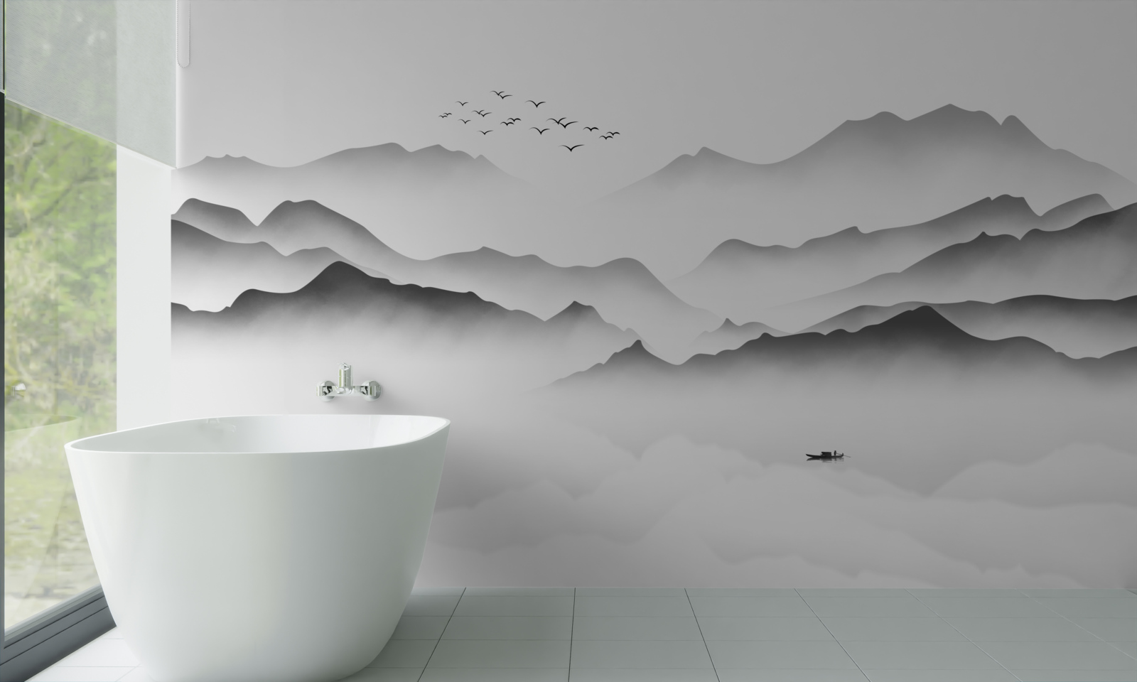 Fototapeta poranek nad rzeką, spowity mgłą