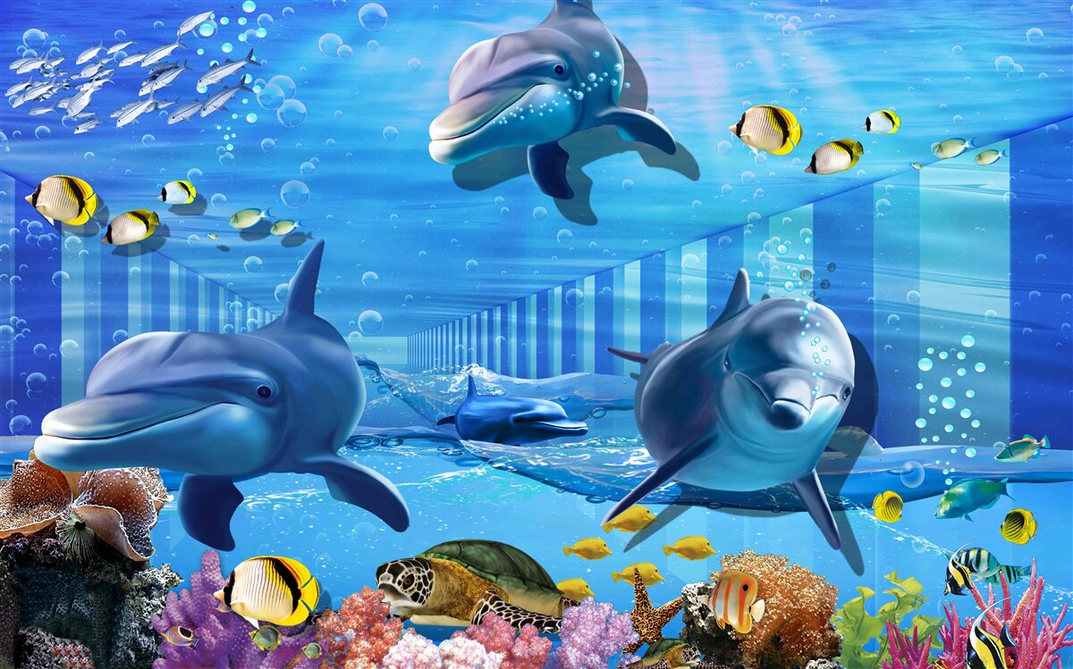 Fototapeta mieszkańcy głębokiego morza w tunelu