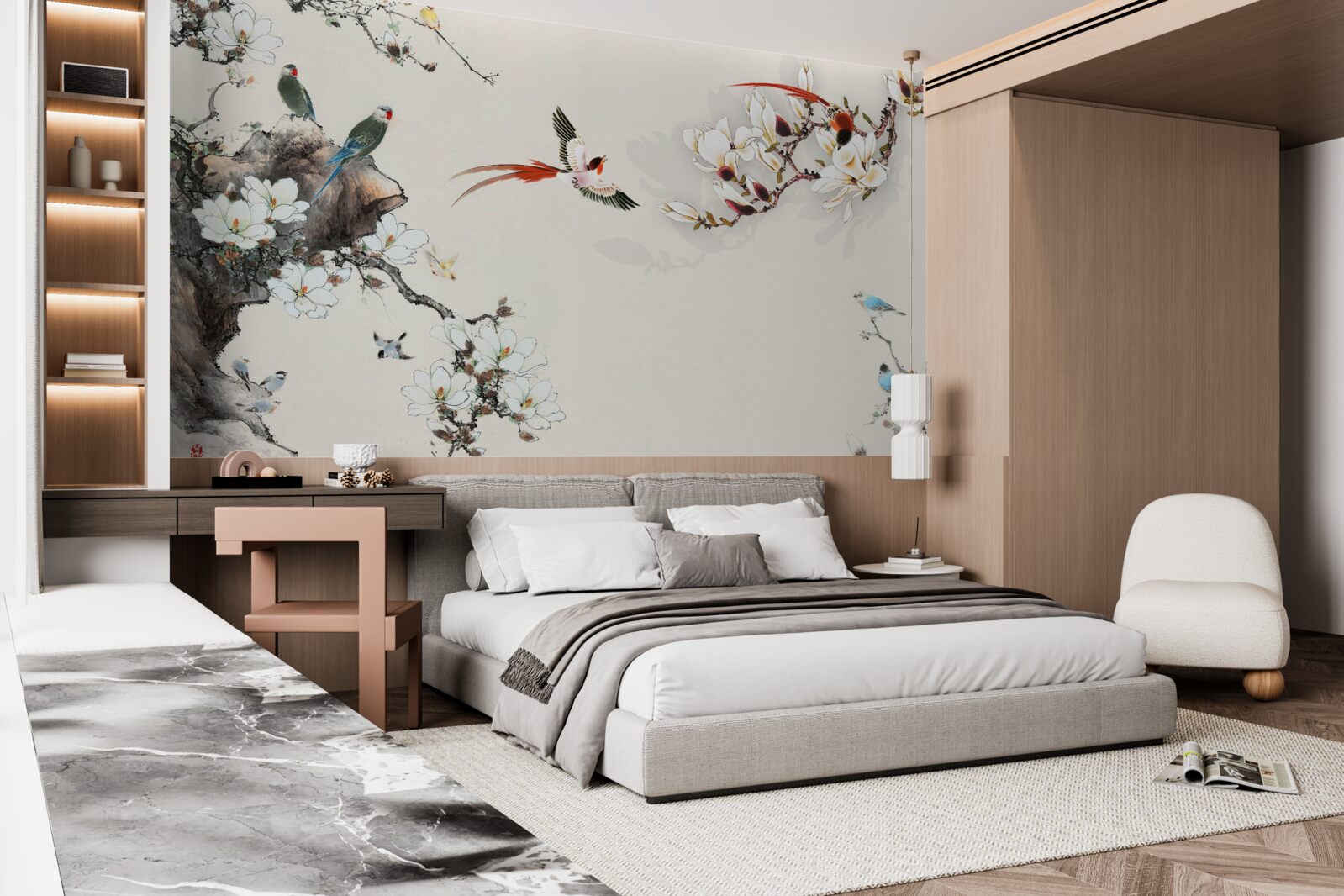 Fototapeta ptaki radują się wśród kwiatów