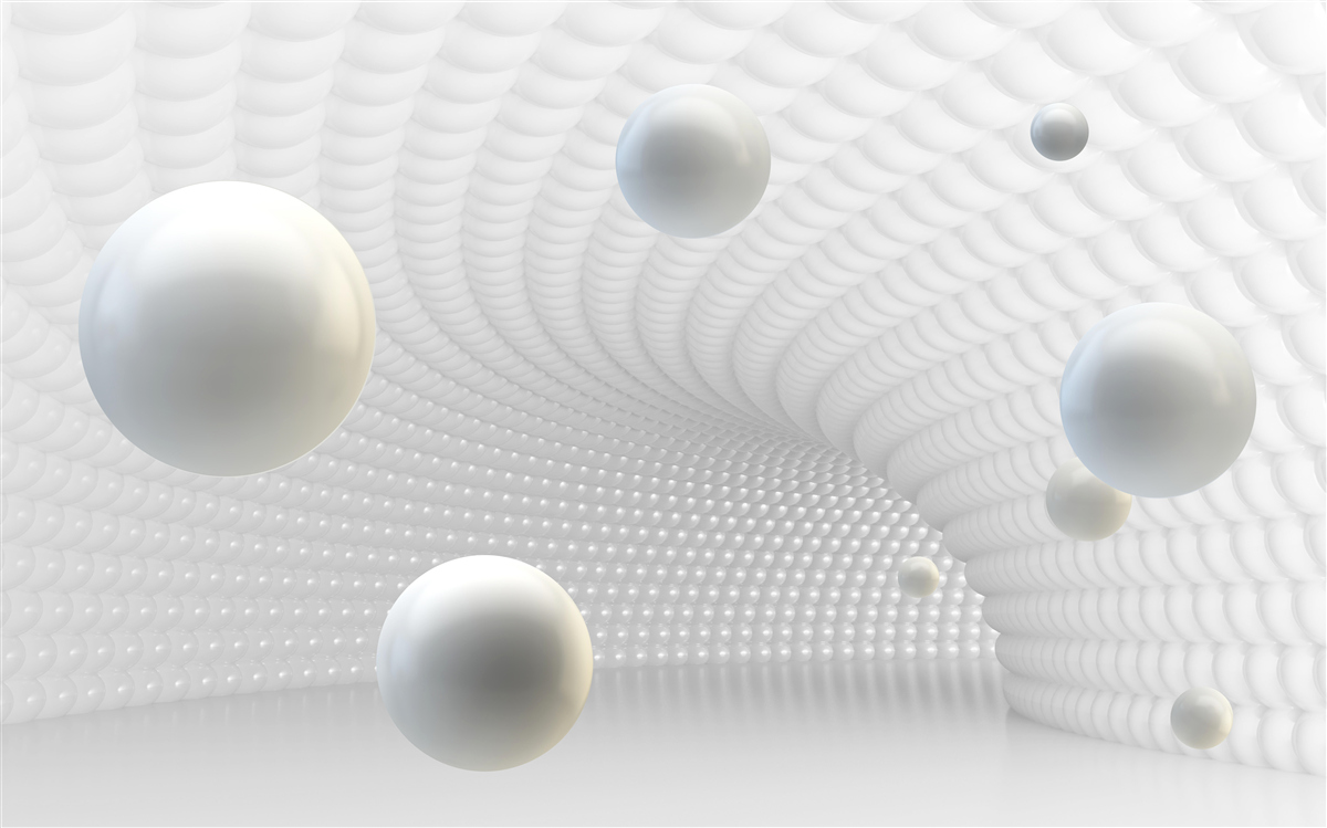 Fototapeta pływające białe kule w korytarzu