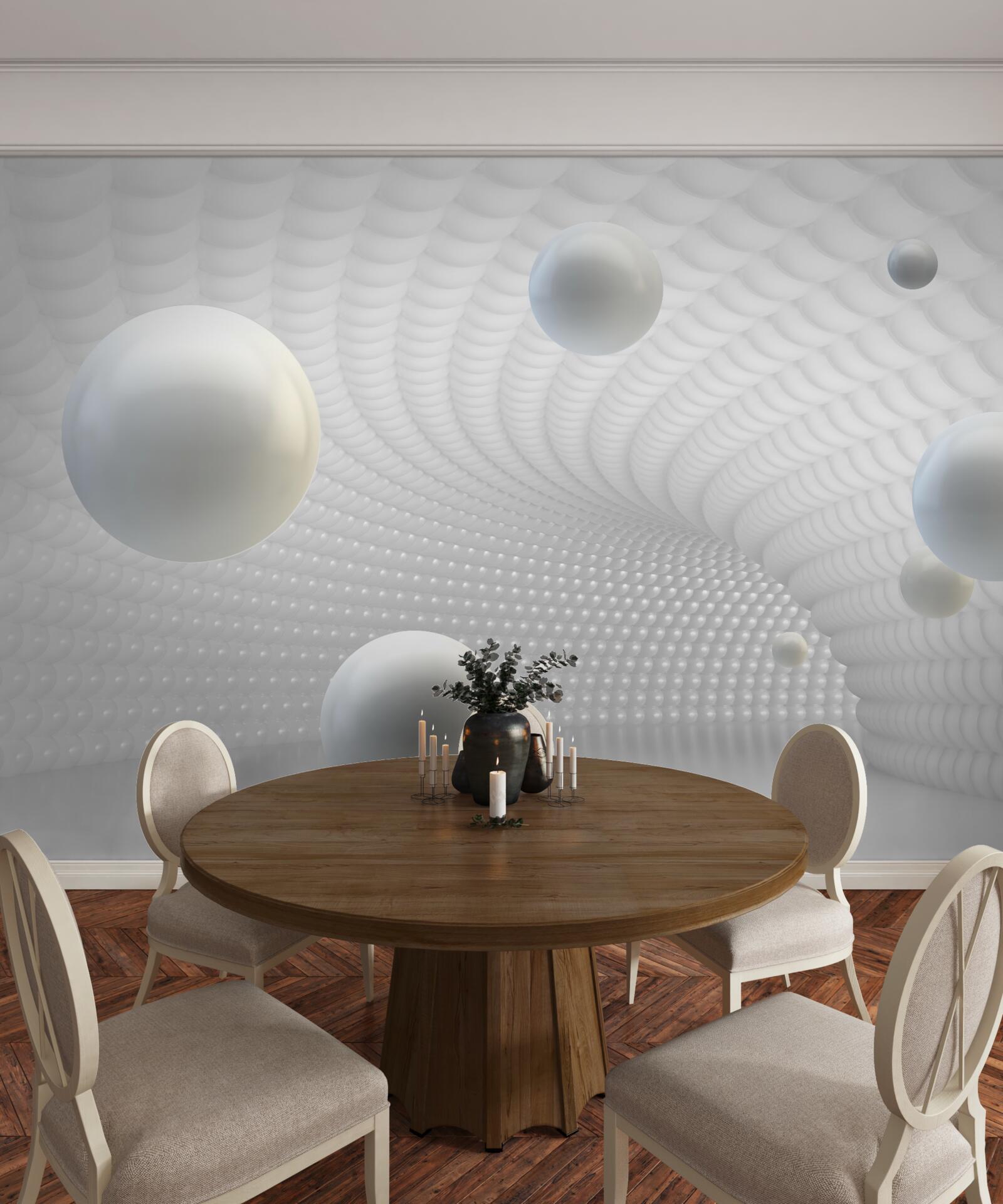 Fototapeta pływające białe kule w korytarzu