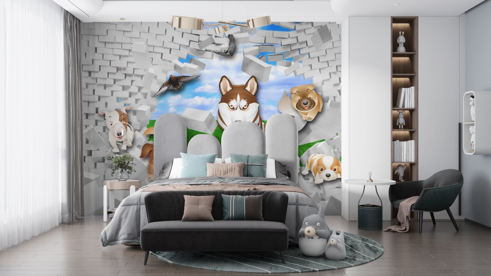 Fototapeta animowane psy przedarły się przez barierę