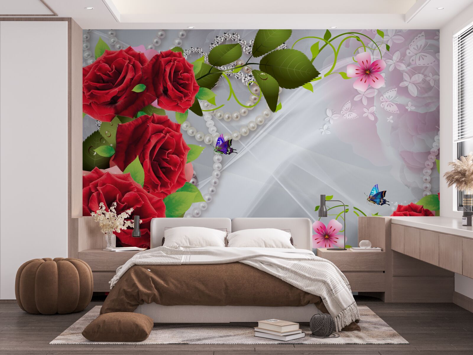 Fototapeta perłowe czerwone róże