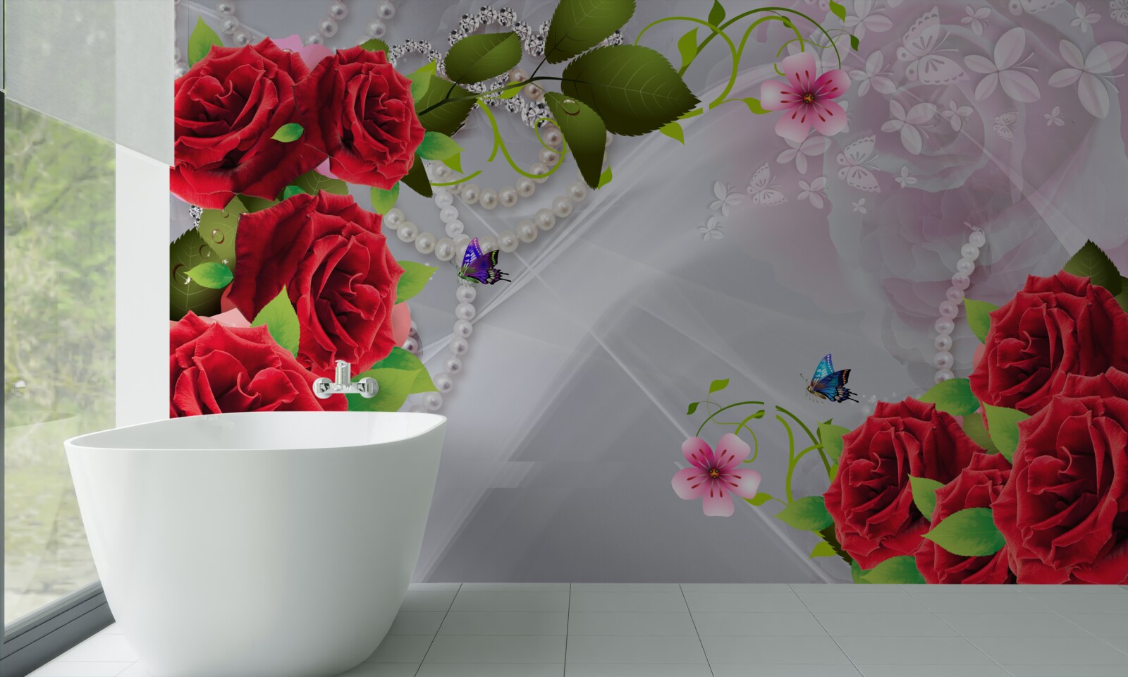 Fototapeta perłowe czerwone róże