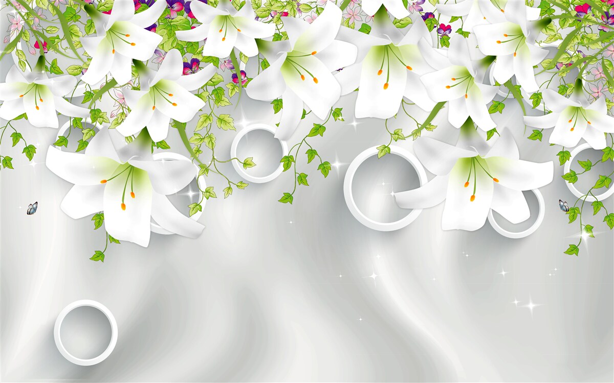 Fototapeta kwiaty są białe z zielonymi liśćmi