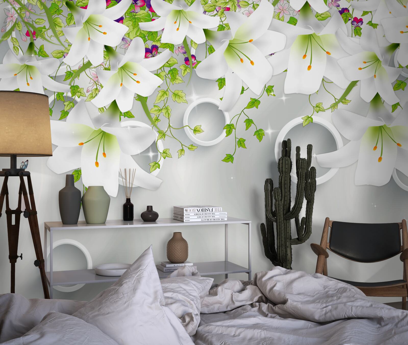 Fototapeta kwiaty są białe z zielonymi liśćmi