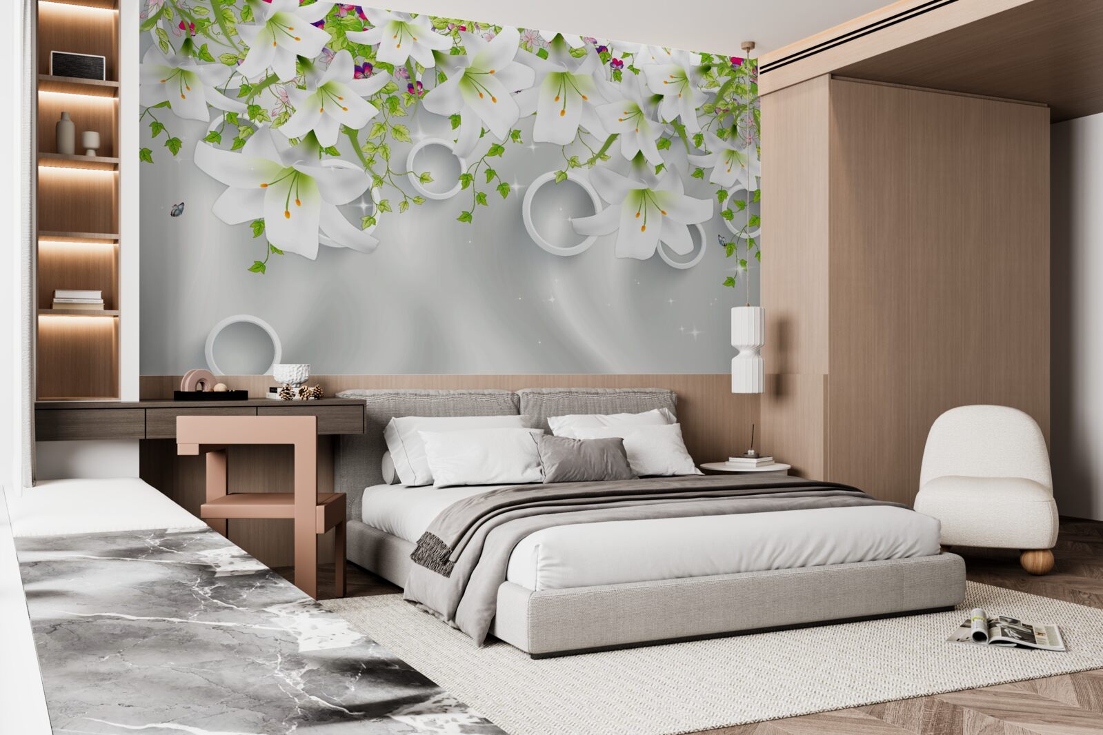 Fototapeta kwiaty są białe z zielonymi liśćmi