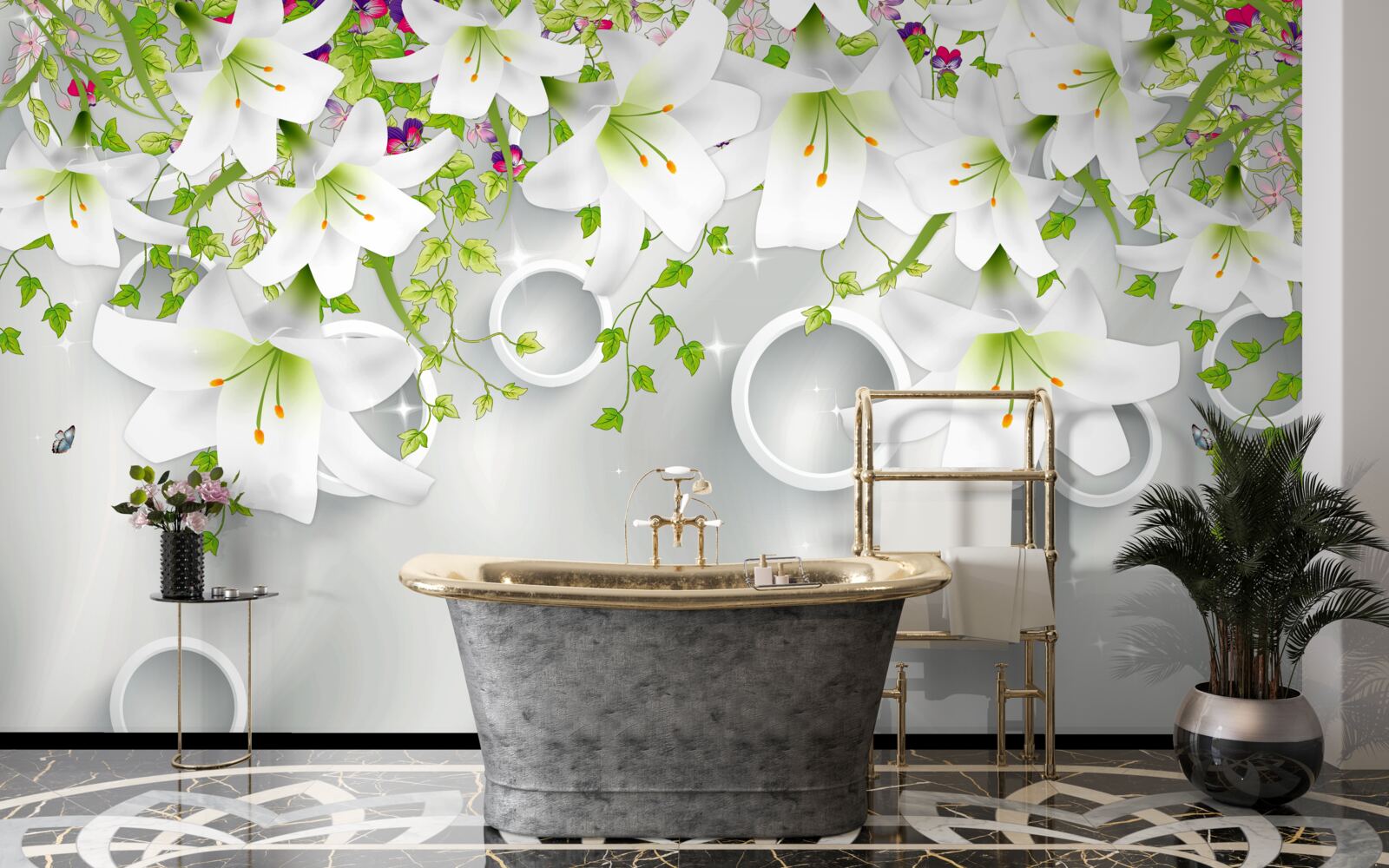 Fototapeta kwiaty są białe z zielonymi liśćmi