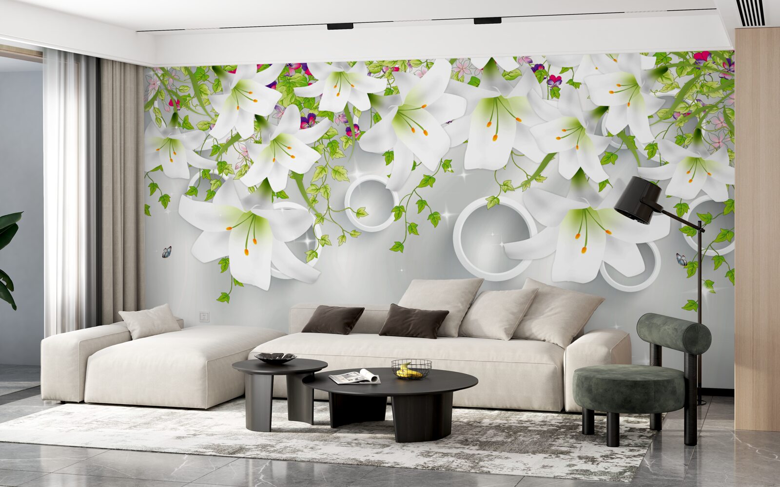 Fototapeta kwiaty są białe z zielonymi liśćmi