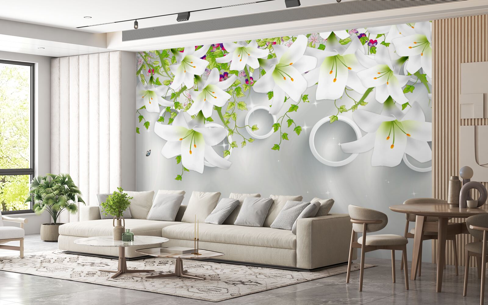 Fototapeta kwiaty są białe z zielonymi liśćmi