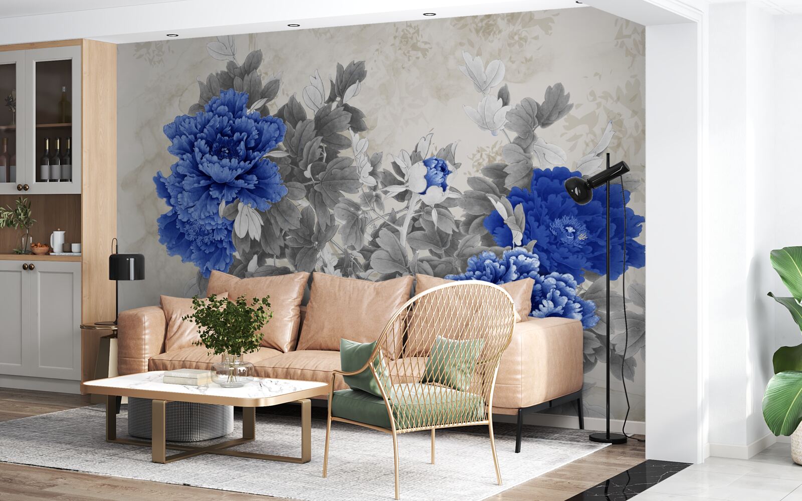 Fototapeta ikiebana kwiatowa na szarym tle