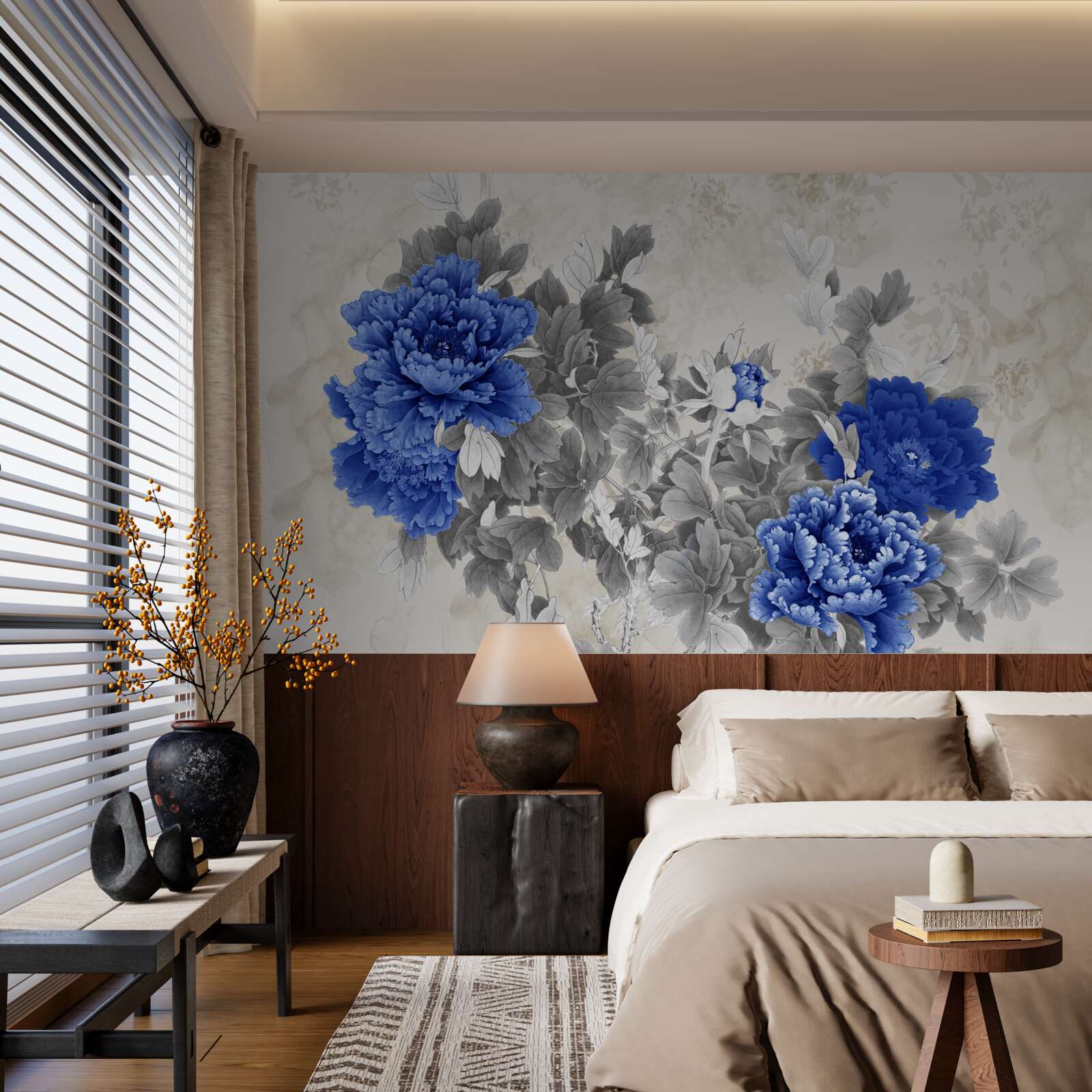 Fototapeta ikiebana kwiatowa na szarym tle