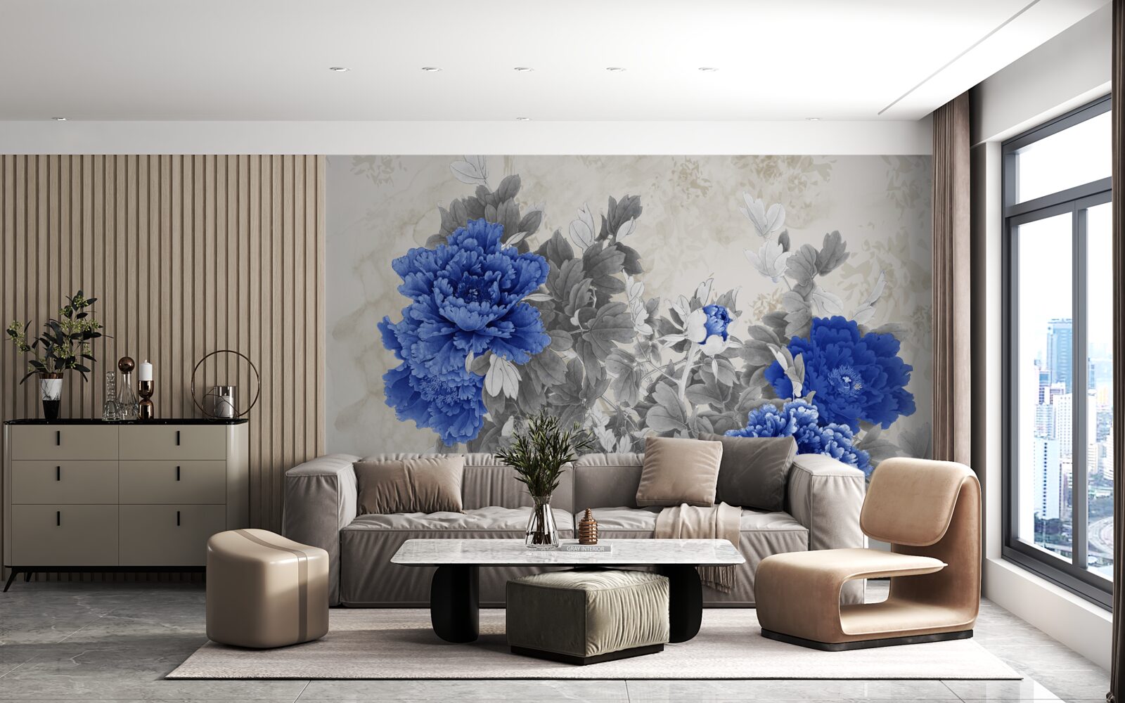 Fototapeta ikiebana kwiatowa na szarym tle